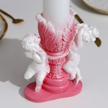 Figure wedding candle "Two Angels", 29.5x15 cm, white-pink, 48 hours, home-2