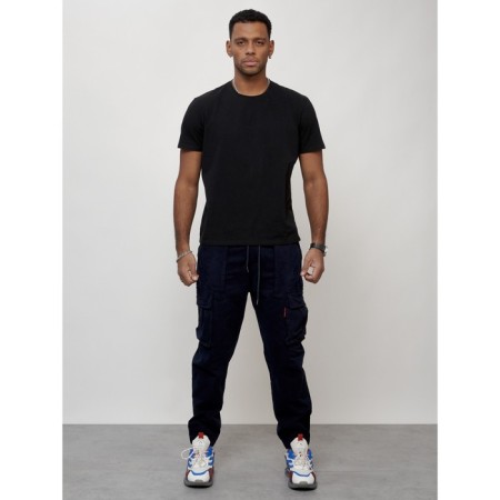 Cargo jeans men, size 46-48, dark blue color-6