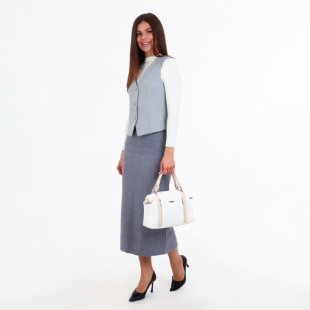 Women's bag 127, 30*10*23, 1 lightning departure, n/pocket, belt long, white+cream-7