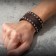Bracelet skin "minimal" weaving, brown color with silver, 23 cm