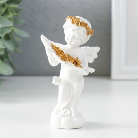 Polystone souvenir "A snow -white angel with gold roses in the sheet" 6x4x11 cm