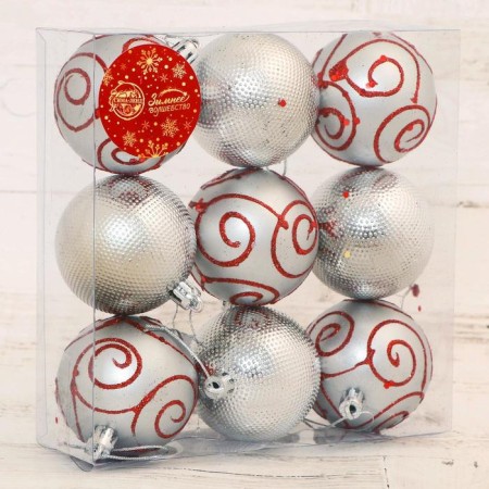 Set of balls plastic D-6 cm, 9 pcs "Milada" silver-1