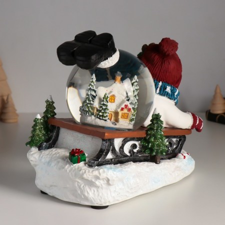 Souvenir polystone water ball Music, light "Snowman on the sled" d = 10 cm 22x14x17.5 cm-3