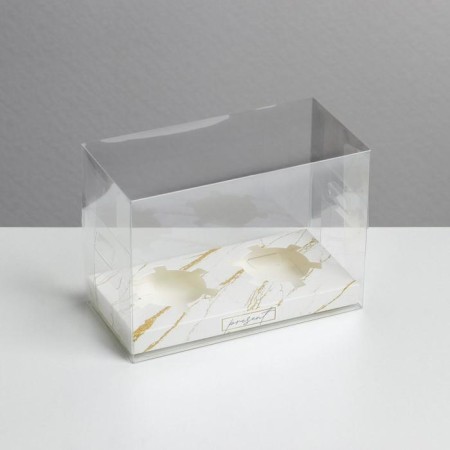 Capcake box, confectionery packaging, 2 cells, “marble”, 16 x 8 x 11.5 cm