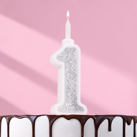 Candle for Cake "Super Blood", 10.4 cm, number "1", silver sparkle