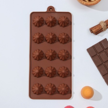 Form for chocolate of the share "Truffli", silicone, 21 × 10 × 2.2 cm, 15 cells, brown color