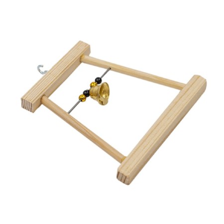 Bird swings in a cage wooden, small with beads and bell, 12 x 0.8 x 11.5 cm