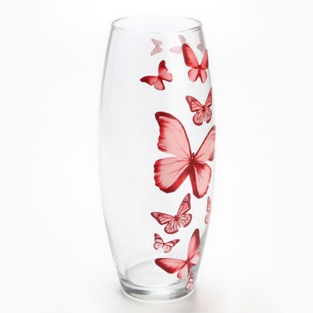 Vase for flowers "Butterflies" glass, transparent, 26 cm.-2