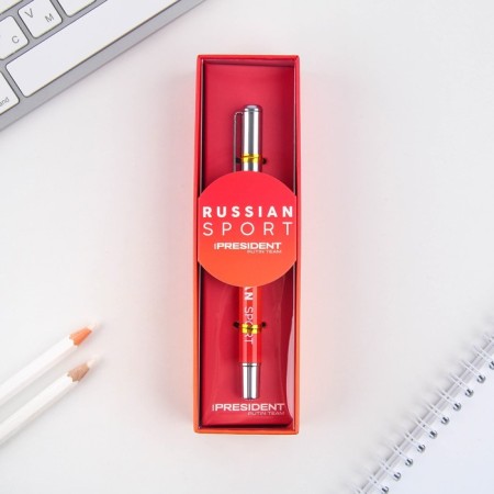 Metal pen with a cap "Russian Sport", accessories silver, 1.0 mm-1