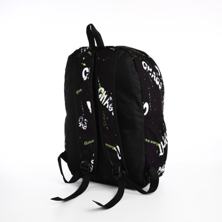 Young backpack from textiles on lightning, 3 pockets, black/light green color-3