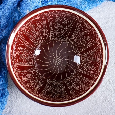 Rishtan ceramics "Patterns", 18 cm, large, brown-1