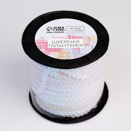 Sequins on threads, mother -of -pearl, 6 mm, 91 ± 1 m, white color No. 51-3