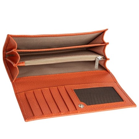 Wallet on the button, Dep. For bills/maps (6)/coins, coral color 18x9x2.5cm-1