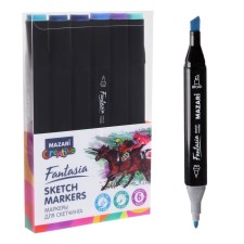 MARKERS for sketching bilateral Mazari Fantasia, 6 colors, Marine Blue Colors (Sea Shades)