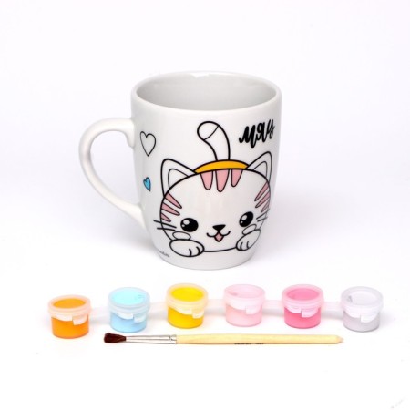 Painting mugs with paints (partial filling) "Cute kitten"-2