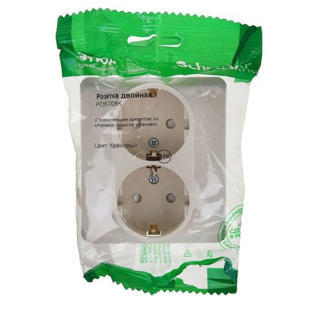 Schetode socket Sche PC16-008K, double, with salary, with protective curtains, cream color-2