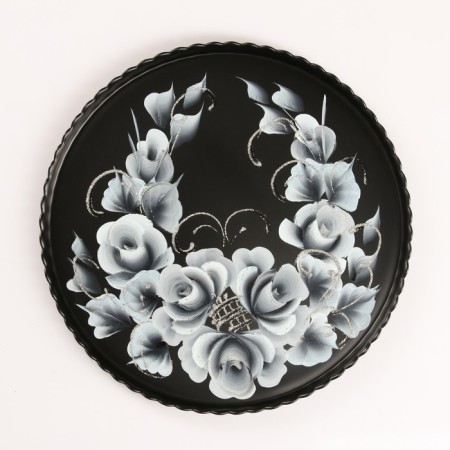 Tray "rose on black" art painting 28 cm-4
