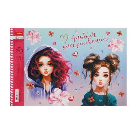 Album for drawing A4, 40 sheets on the crest "Clot girls", cover metallized cardboard, selective varnish, mix-3