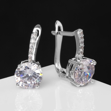 Earrings with the rhinestones "Bloom" classic, mini circle, white color in silver-1
