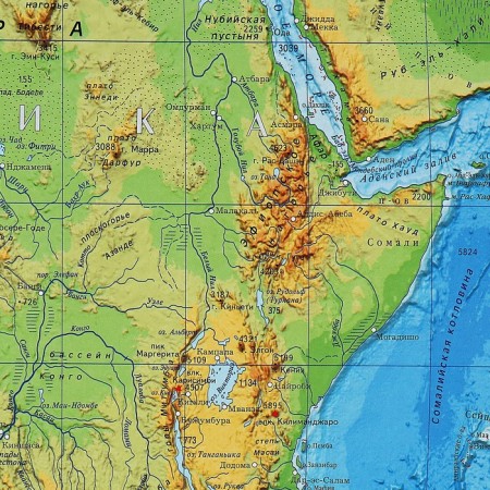 Wall map "Physical world", geod, 124x80 cm, 1:25 million-1