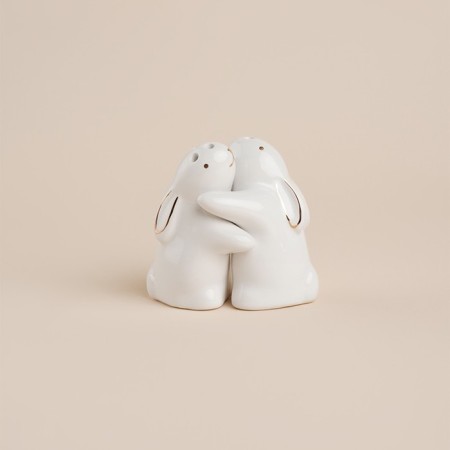 Set for spices ceramic SL Home "Easter rabbits", 2 items: Solonka 230 ml, list of 230 ml, white color