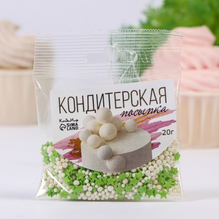 Confectionery sprinkling "Stars, Beads": Green, White, 20 g-1