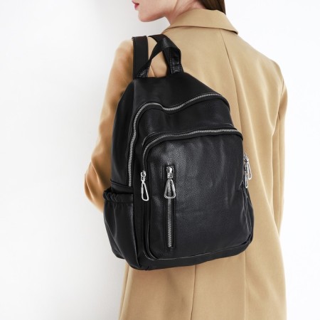 Women's backpack made of artificial leather with lightning, 6 outer pockets, black color-6