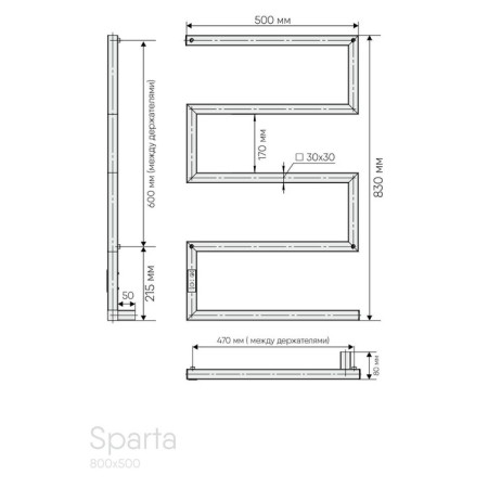Electric towel Indigo Sparta, 800x500 mm, timer, hidden installation, black-3