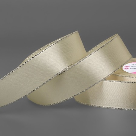 A satin ribbon "Silver threads", 25 mm × 23 ± 1 m, color light-beige No. 008