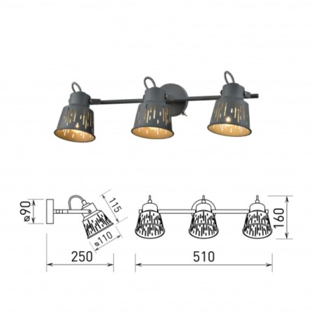 Lamp wall-flowing spot Rivoli Kalma 3he27, 40 watts with a switch with a switch-2