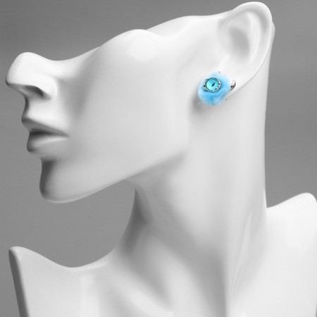 Earms with enamel "Monster" with horns, fluffy, blue color-2