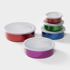 A set of stainless steel salad bowls, 5 pcs: D = 18/16/14/12/10 cm, with lids, mix