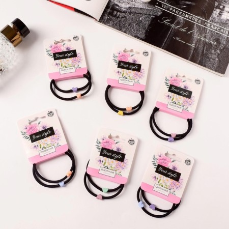 Hair elastic band "Anet" (set 2 pcs) heart, 5 cm, mix-1