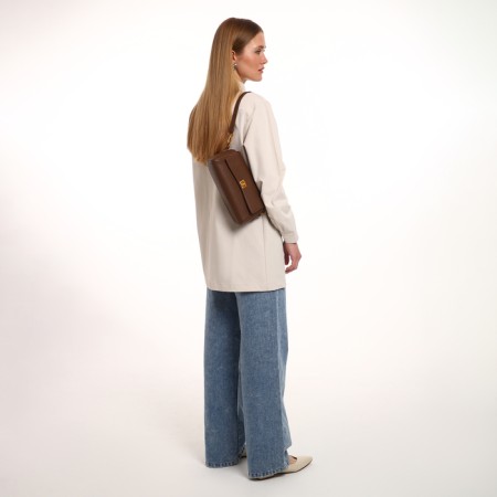 Bag Women's Messenger on the Textura valve, medium size, dark brown color-8