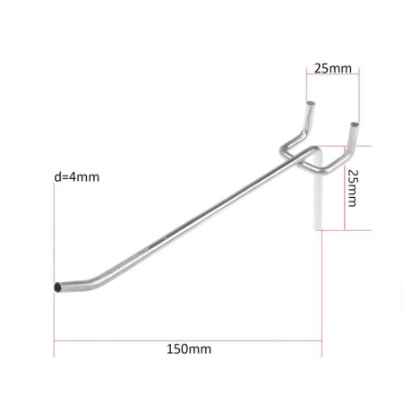A single hook for a metal perforated panel, d = 4 mm, l = 15 cm, step 25 mm