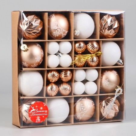 Set of balls plastic 44 pcs D-3 and 6 cm "Isabelle" Assorted, white gold-1