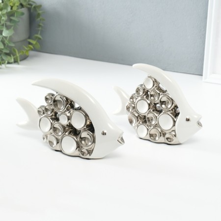 Souvenir ceramics "Two fish - bubbles" White with silver set 2 pcs 4.8x22x12 4.8x17.5x13 cm 10323-4