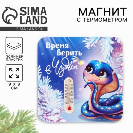 New Year's magnet with the thermometer "New Year: Time to believe in miracles", 9 x 9 cm