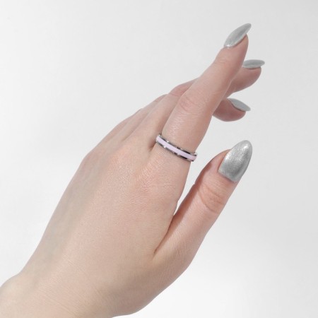 Ring ceramics "Thin line", pink color in silver, 17.5 size-1