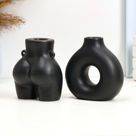 Set of candlesticks "Marta and Meland" Black Gloss, 2pcs/5x10cm/10x8cm-1
