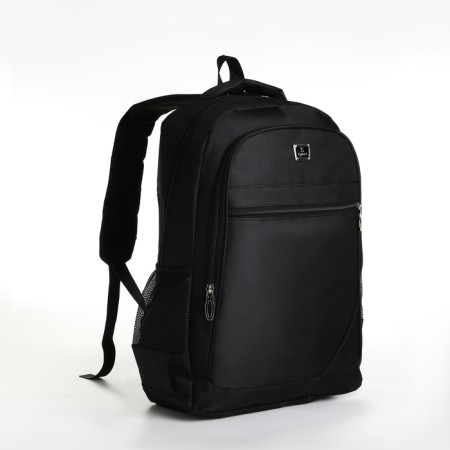 School backpack from textiles with a zipper, 4 pockets, black color-2