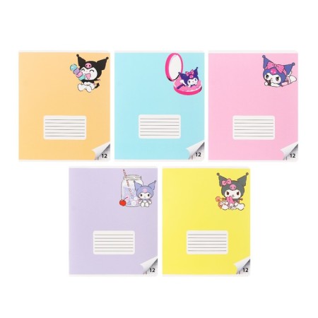 Notebook 12 sheets in the Kuromi cage, cardboard cover, whiteness 92%, block 60 g/m2, mix