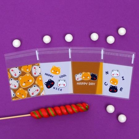 BOPP package with sticky tape, "cats", 7*7+3cm