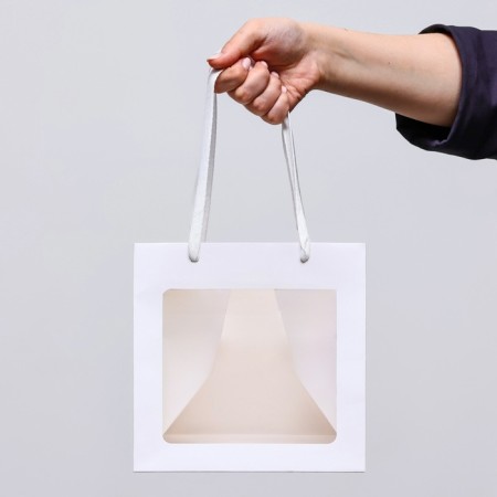 Gift package, craft, with a window, "white", 20 x 20 x 20 cm