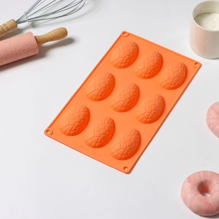 The form for baking the share "Easter. Chocolate egg ”, silicone, 9 cells, 28 × 16 × 2 cm, orange color-5