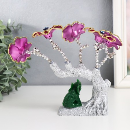 Souvenir from the evil eye "Blooming tree. Elephant with a mitin of gold" silver, pink 18.5x6x17 cm-2