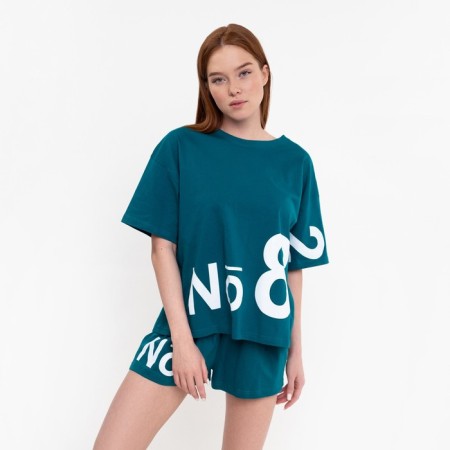 Female set (T -shirt, shorts), Malachite color, size 48