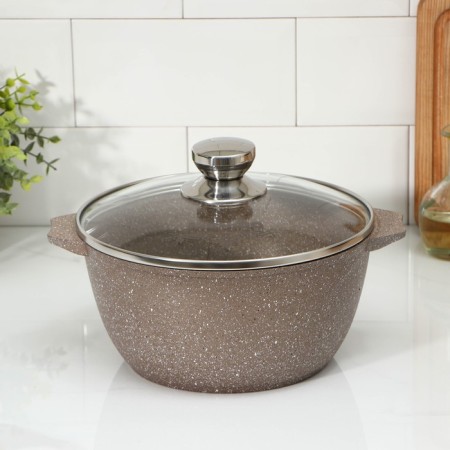 Pamper "Granite Brown", 3 l, d = 24 cm, h = 19.5 cm, glass cover, anti -stick coating, brown color
