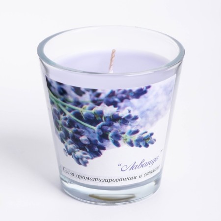 Aromatic candle in a glass of "lavender", 6.5x6.5 cm, 10 hours, 165 g, lilac-1