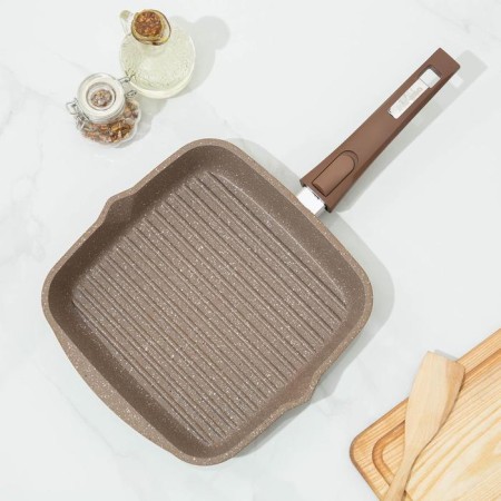 Granite Grill pan, 24 × 24 cm, removable handle, glass cover, anti-stick coating, brown color-2